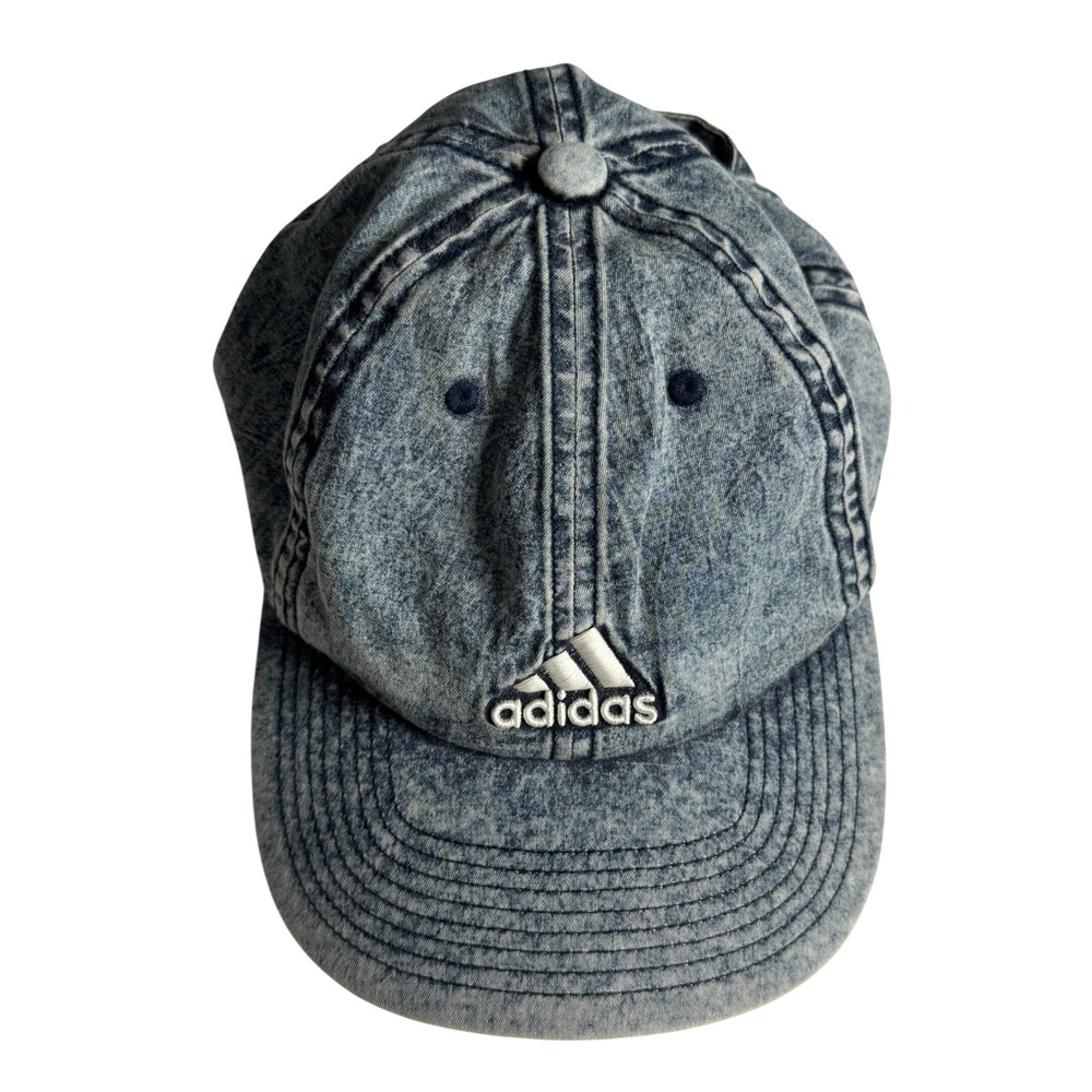 Adidas Acid Wash Denim Baseball Cap Blue White Three Stripe Life Hat One‎ Size